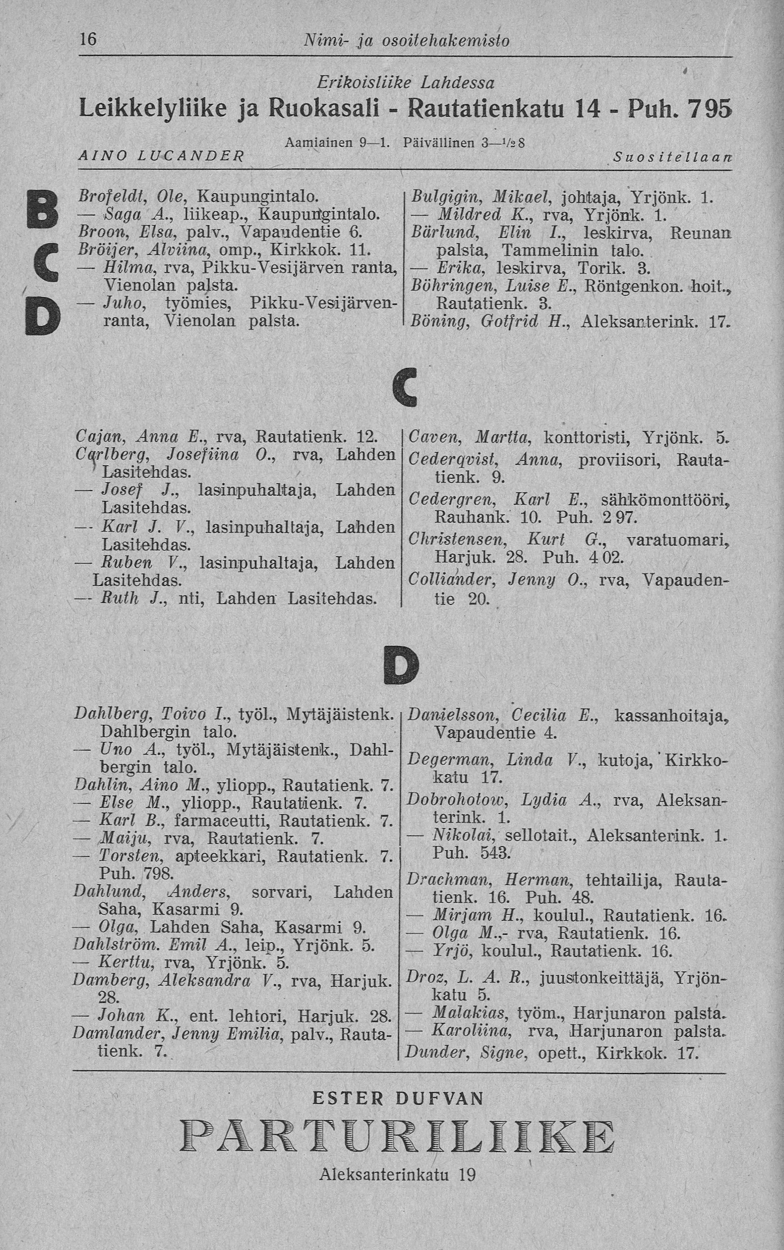 01 01 1926 Lahden Osoite Ja Liikekalenteri Digitaaliset Aineistot Kansalliskirjasto