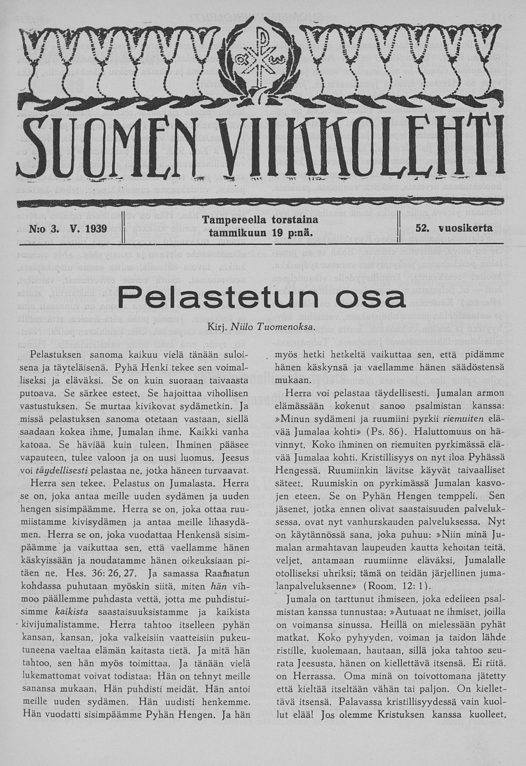  Suomen Viikkolehti no 3 - Digitaaliset aineistot -  Kansalliskirjasto