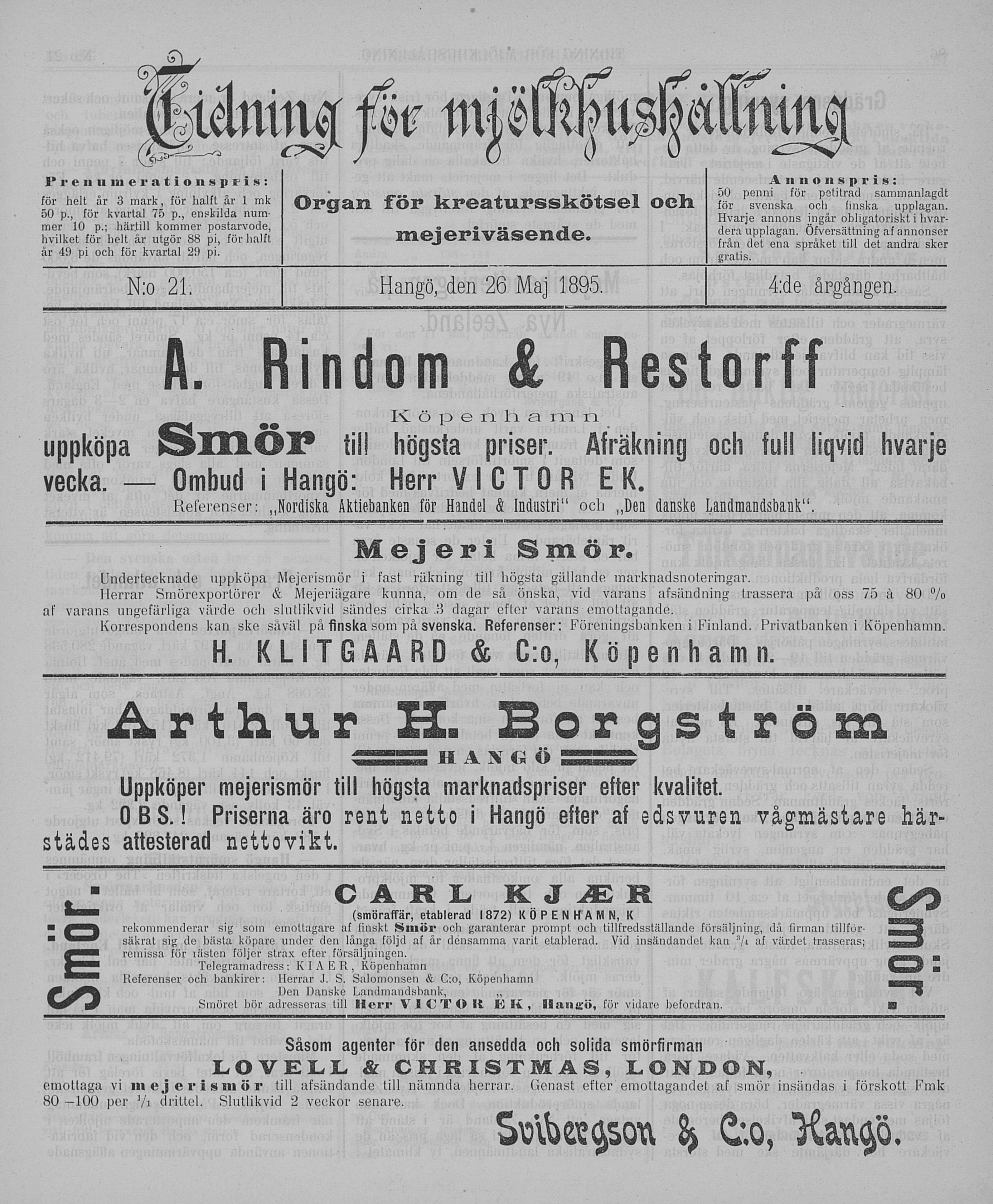 26 05 15 Tidning For Mjolkhushallning Organ For Kreatursskotsel Och Mejerivasende No 21 Digitaaliset Aineistot Kansalliskirjasto