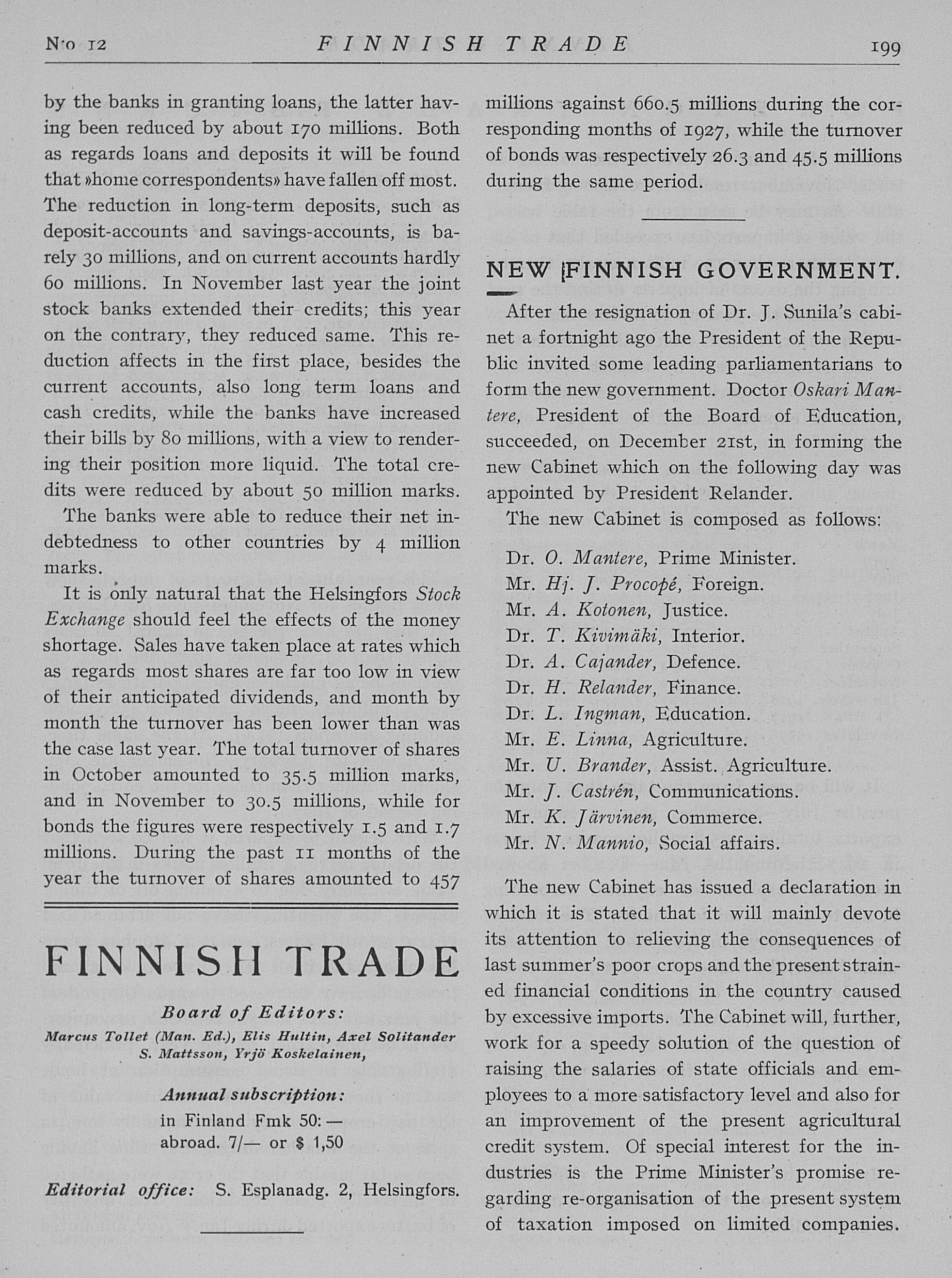  Finnish trade : bulletin for Finnish trade, industry,  agriculture and finances no 12 - Digitaaliset aineistot - Kansalliskirjasto