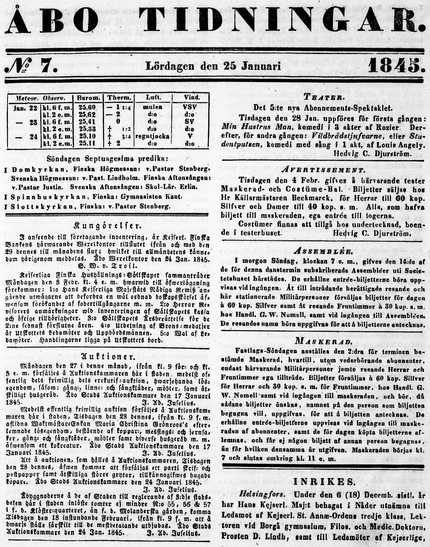 25 01 1845 Abo Tidningar No 7 Digitaaliset Aineistot Kansalliskirjasto